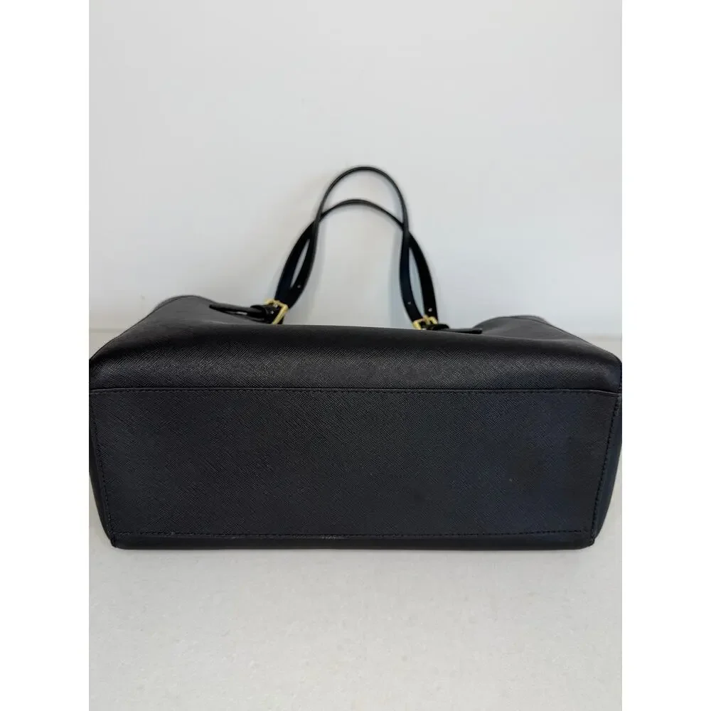 Tory Burch York Buckle Tote Black Saffiano Leather Large Work Bag